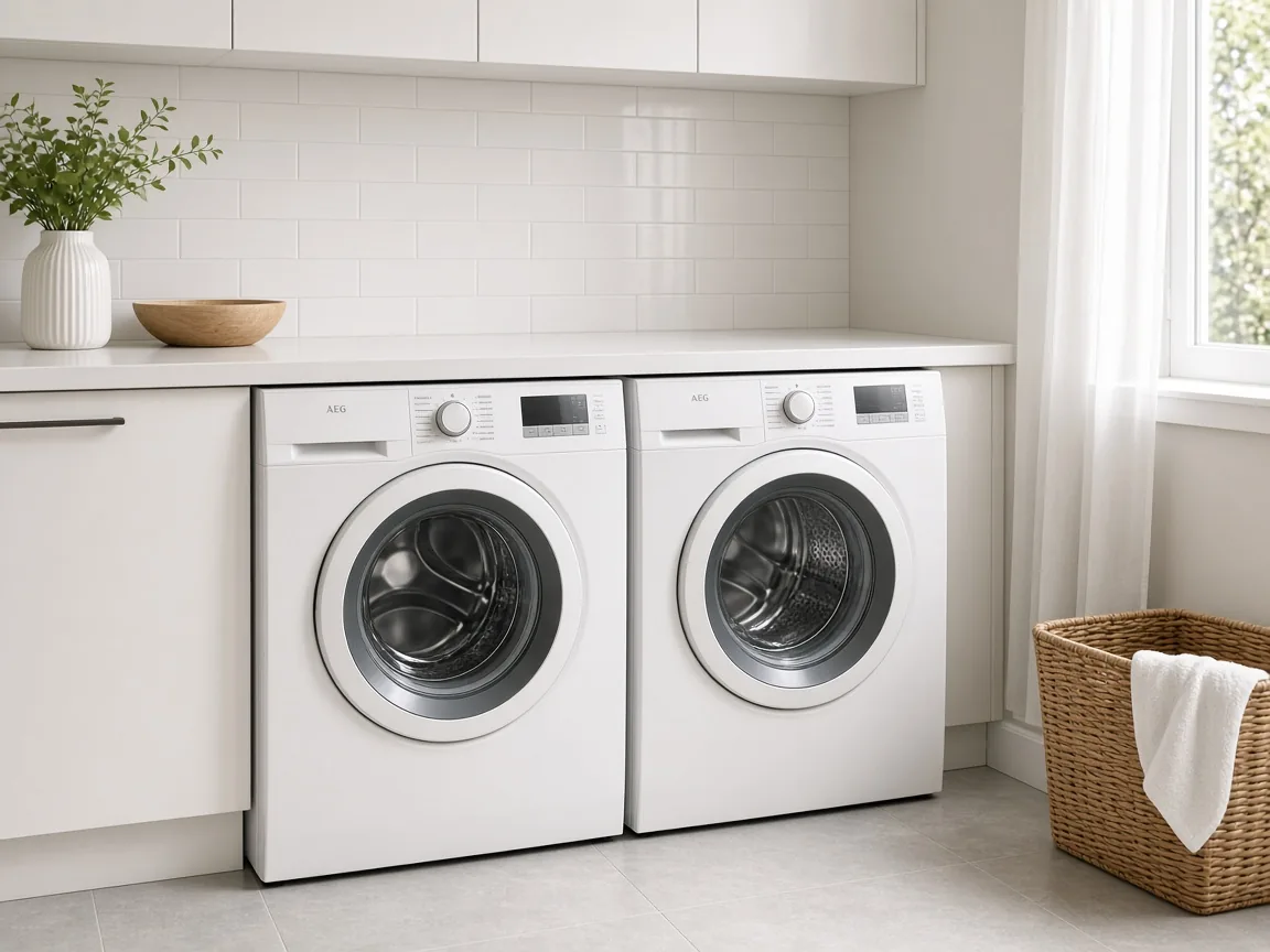 AEG washing machine and tumble dryer in a laundry space