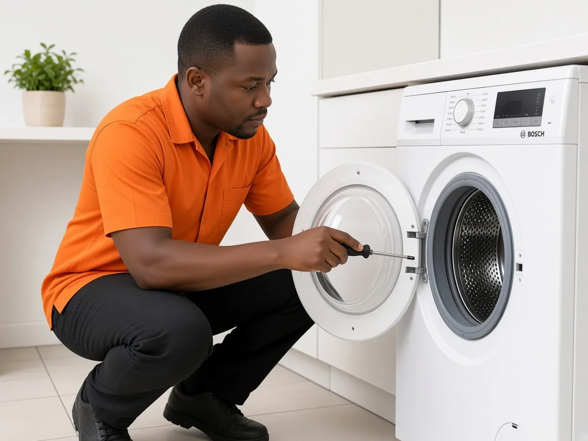 Technician working on a Bosch washing machine