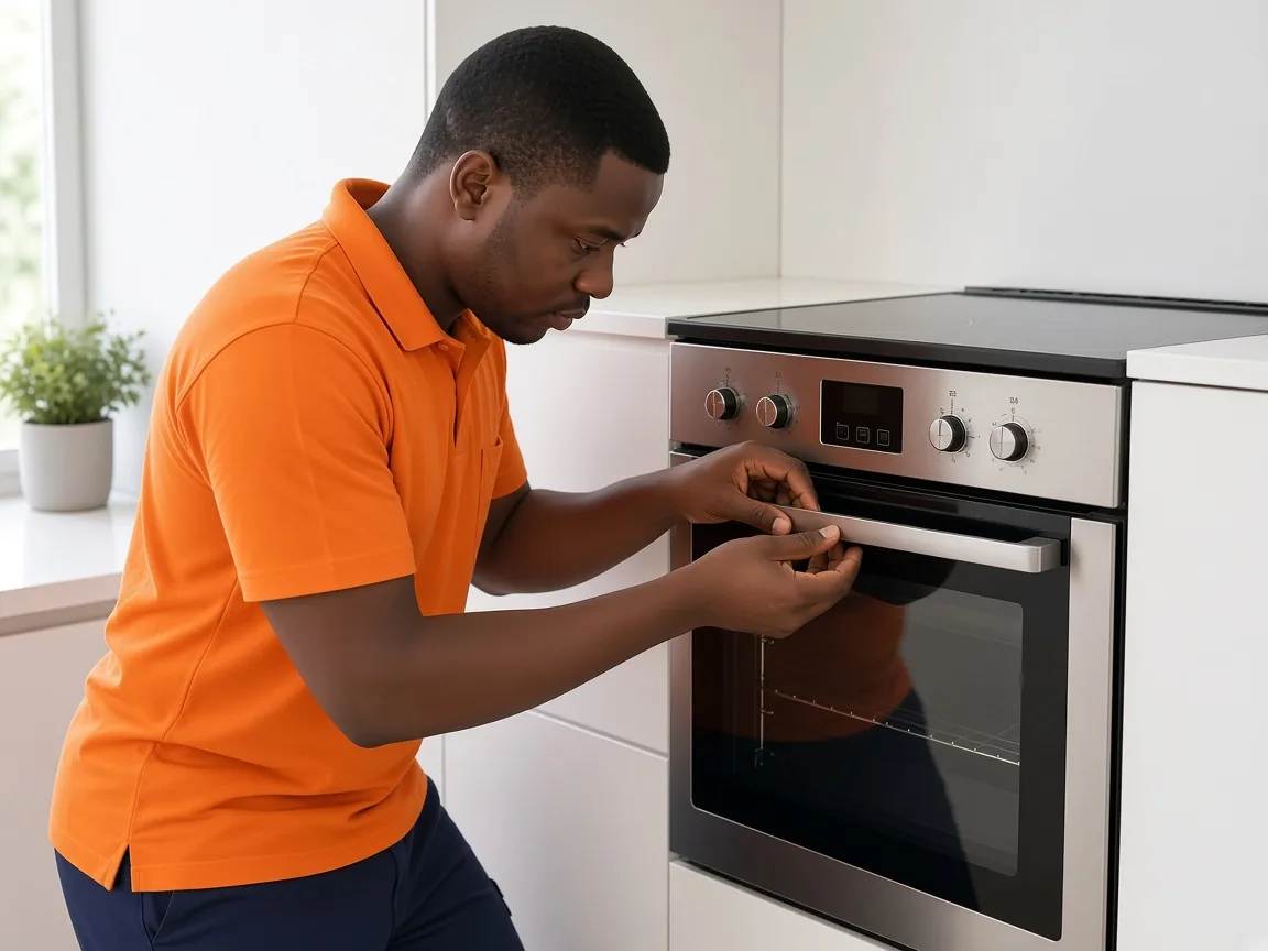 Technician diagnosing a Capri cooking appliance