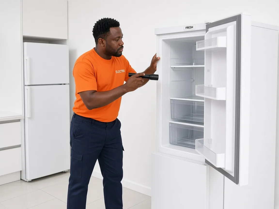 Technician inspecting a FRESH fridge