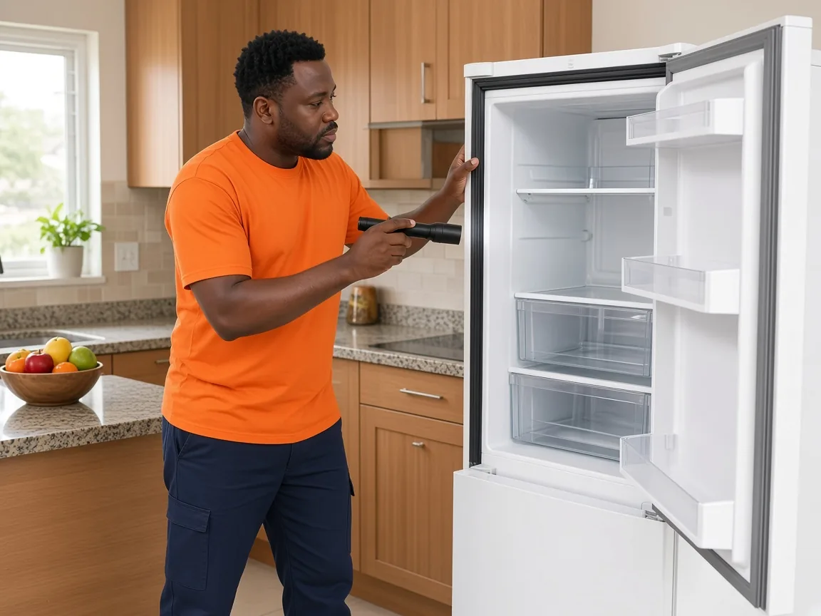 Technician attending a household fridge repair at a home on a mobile callout covering Braeside