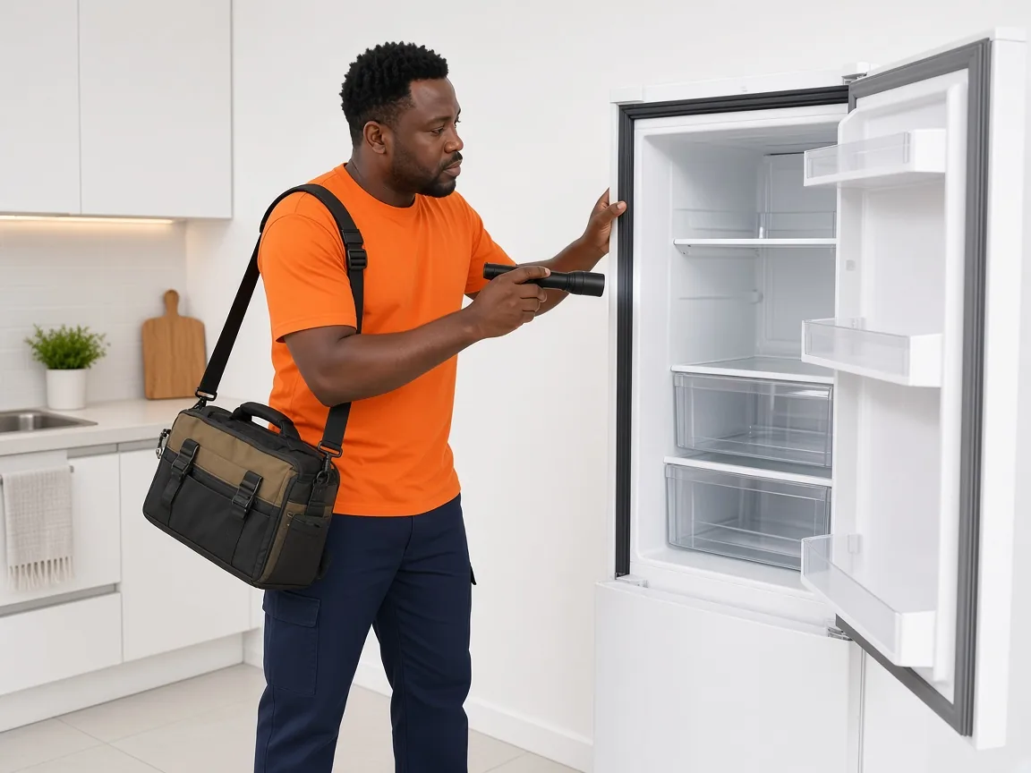 Technician attending an appliance repair at a customer's home