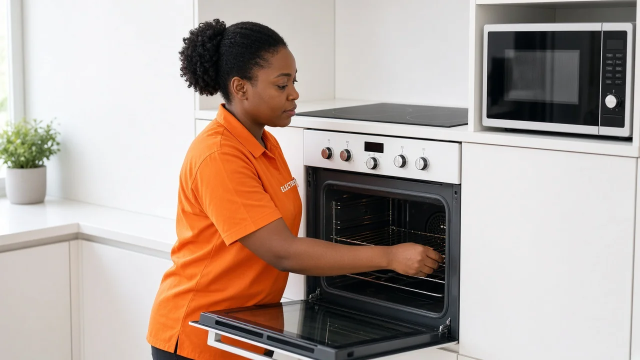 Technician inspecting a household oven